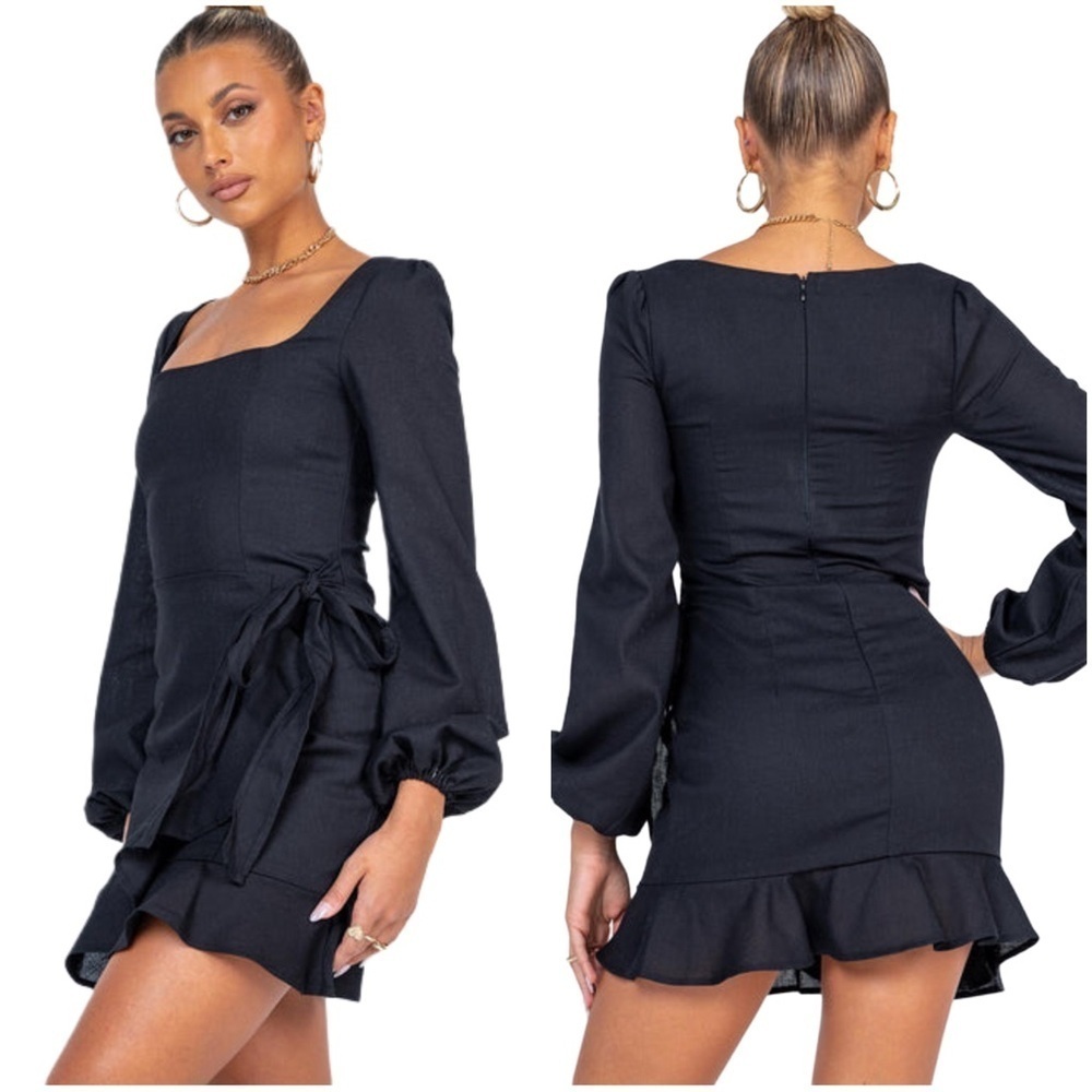 Princess Polly The Villa Faux Wrap Black Long Sleeve Mini Dress NWOT Size 2 - Picture 1 of 12